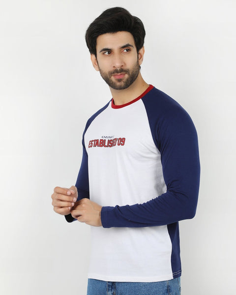 Eminent Men's Round Neck Full Sleeves T-Shirt - Navy Blue & White, Men's T-Shirts & Polos, Eminent, Chase Value