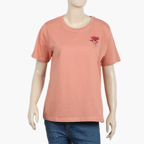 Eminent Women's Half Sleeves Printed T-Shirt - Coral Haze