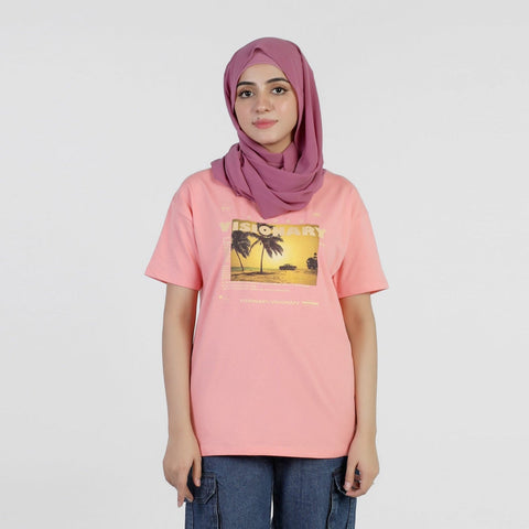 Eminent Women's Half Sleeves Printed T-Shirt - Pink, Women T-Shirts & Tops, Eminent, Chase Value