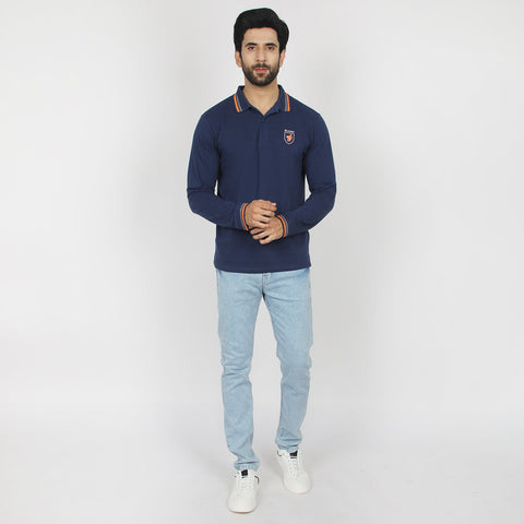 Eminent Men's Full Sleeves Polo T-Shirt - Navy Blue