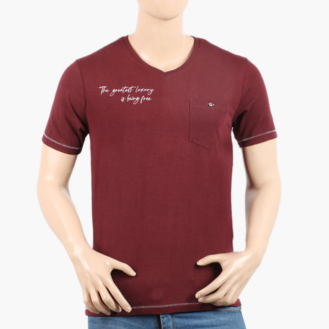 Eminent Men's Round Neck Half Sleeves Printed T-Shirt - Maroon