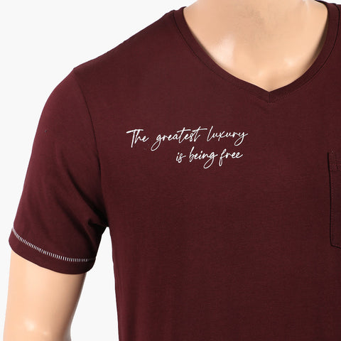 Eminent Men's Round Neck Half Sleeves Printed T-Shirt - Maroon