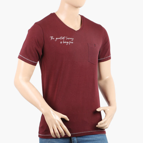 Eminent Men's Round Neck Half Sleeves Printed T-Shirt - Maroon