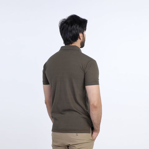 Eminent Men's Half Sleeves Polo Front Open Shirt - Olive