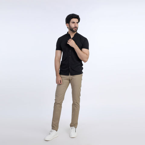 Eminent Men's Half Sleeves Sherwani Collar Front Open T-Shirt - Black