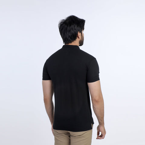 Eminent Men's Half Sleeves Sherwani Collar Front Open T-Shirt - Black