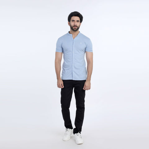 Eminent Men's Half Sleeves Sherwani Collar Front Open T-Shirt - Sky Blue