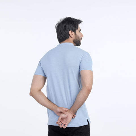 Eminent Men's Half Sleeves Sherwani Collar Front Open T-Shirt - Sky Blue