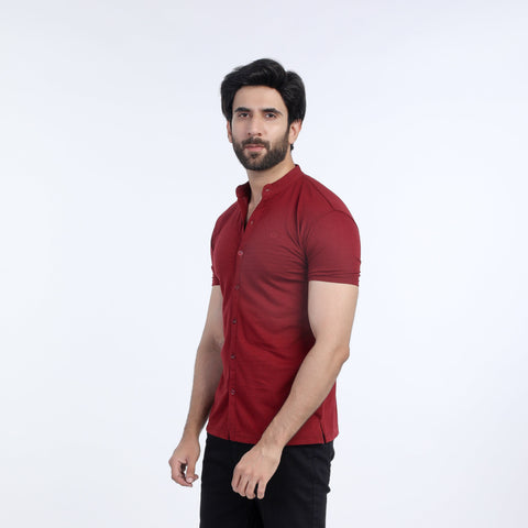 Eminent Men's Half Sleeves Sherwani Collar Front Open T-Shirt - Maroon