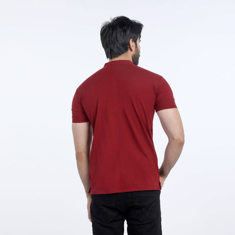 Eminent Men's Half Sleeves Sherwani Collar Front Open T-Shirt - Maroon