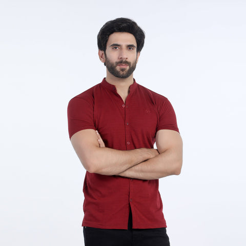 Eminent Men's Half Sleeves Sherwani Collar Front Open T-Shirt - Maroon, Men's T-Shirts & Polos, Eminent, Chase Value
