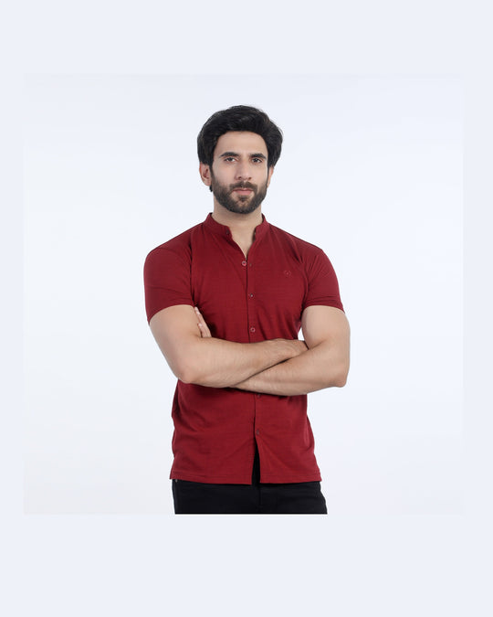 Eminent Men's Half Sleeves Sherwani Collar Front Open T-Shirt - Maroon, Men's T-Shirts & Polos, Eminent, Chase Value