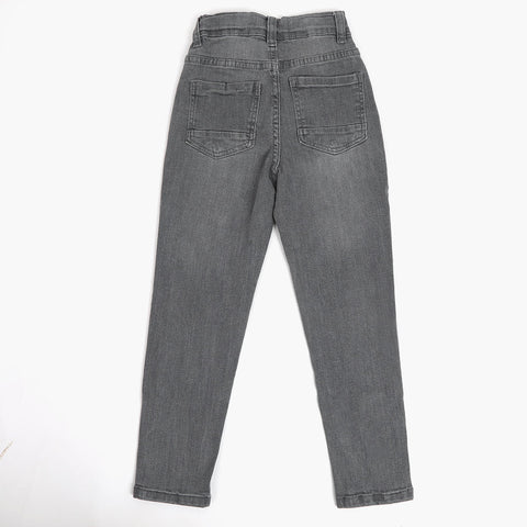 Eminent Girls Loose Tappered Denim Pant - Light Grey