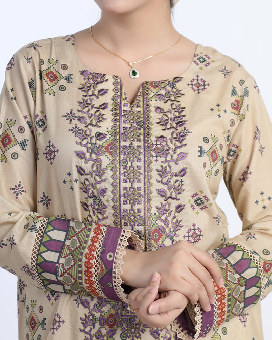 Eminent Women’s Stitched 3-Piece Embroidered Suit – Beige, Women Shalwar Suits, Eminent, Chase Value