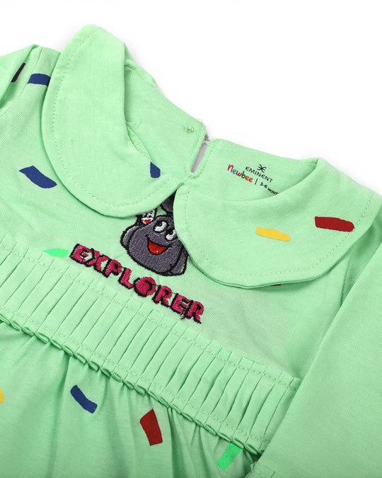 Eminent Newborn Girls Full Sleeves Frock - Sea Green