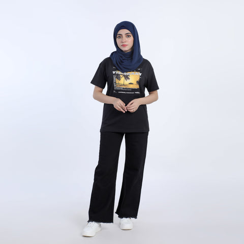 Eminent Women's Half Sleeves Printed T-Shirt - Black, Women T-Shirts & Tops, Eminent, Chase Value