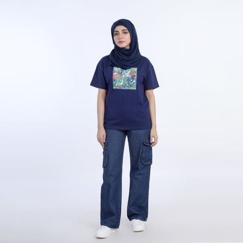 Eminent Women's Half Sleeves Printed T-Shirt - Medival Blue, Women T-Shirts & Tops, Eminent, Chase Value