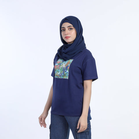 Eminent Women's Half Sleeves Printed T-Shirt - Medival Blue, Women T-Shirts & Tops, Eminent, Chase Value