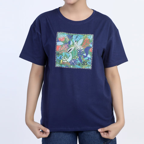 Eminent Women's Half Sleeves Printed T-Shirt - Medival Blue, Women T-Shirts & Tops, Eminent, Chase Value