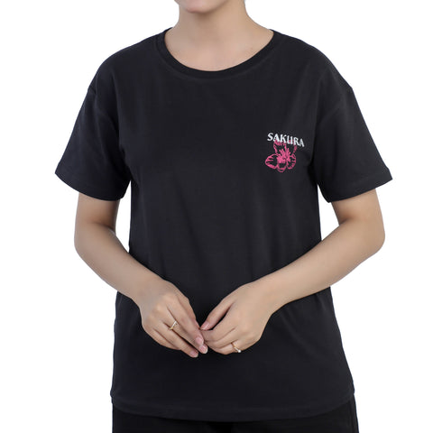 Eminent Women's Half Sleeves Printed T-Shirt - Black, Women T-Shirts & Tops, Eminent, Chase Value