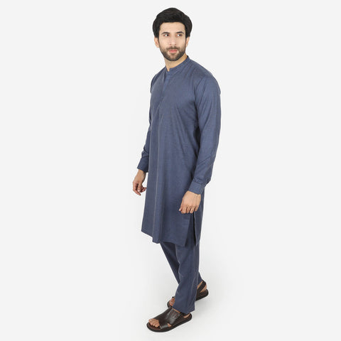 Eminent Men's Embroidered Kurta Pajama Suit - Denim Blue