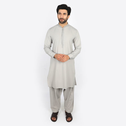 Eminent Men's Embroidered Kurta Shalwar Suit - Grey
