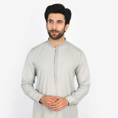 Eminent Men's Embroidered Kurta Shalwar Suit - Grey