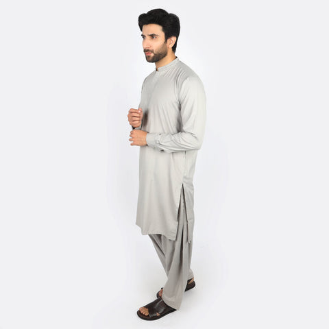 Eminent Men's Embroidered Kurta Shalwar Suit - Grey