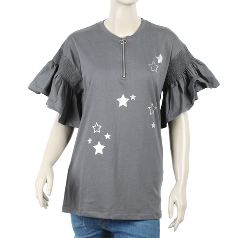 Eminent Women's Half Sleeves Printed T-Shirt - Steel Grey, Women T-Shirts & Tops, Eminent, Chase Value