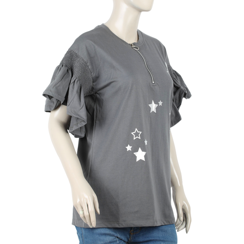 Eminent Women's Half Sleeves Printed T-Shirt - Steel Grey, Women T-Shirts & Tops, Eminent, Chase Value