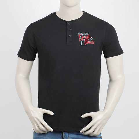 Men's Eminent Round Neck Half Sleeves Printed T-Shirt - Black