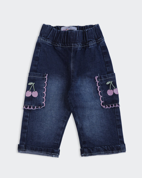 Newborn Girls Embroidered Denim Pants