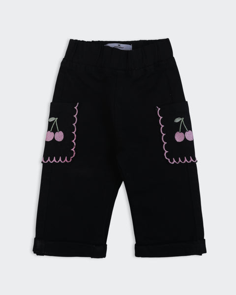 Newborn Girls Embroidered Denim Pants