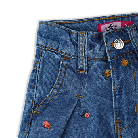 Eminent Girls Wider Leg Denim Pant - Mid Blue