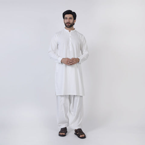 Eminent Men's Kurta Plain Shalwar Suit - Off White