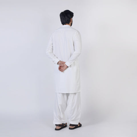 Eminent Men's Kurta Plain Shalwar Suit - Off White