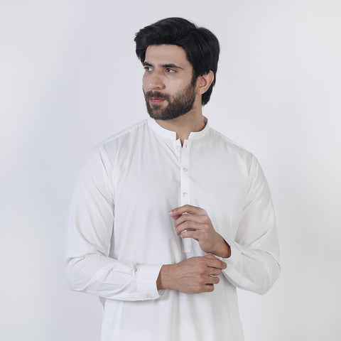 Eminent Men's Kurta Plain Shalwar Suit - Off White