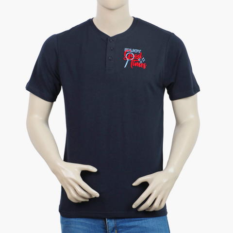 Men's Eminent Round Neck Half Sleeves Printed T-Shirt - Navy Blue