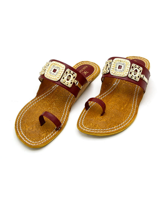 Eminent Women's Leather Kolhapuri  - Maroon, Women Slippers, Eminent, Chase Value