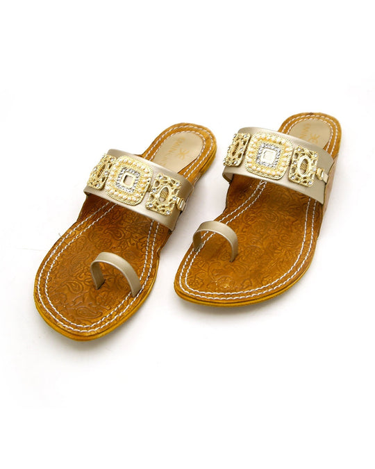 Eminent Women's Leather Kolhapuri - Golden, Women Slippers, Eminent, Chase Value
