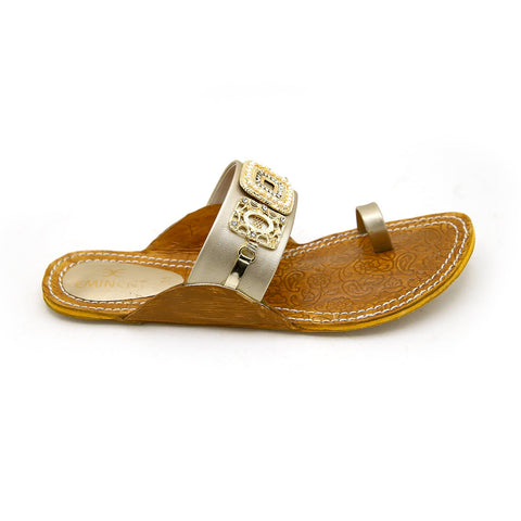 Eminent Women's Leather Kulhapori  - Golden