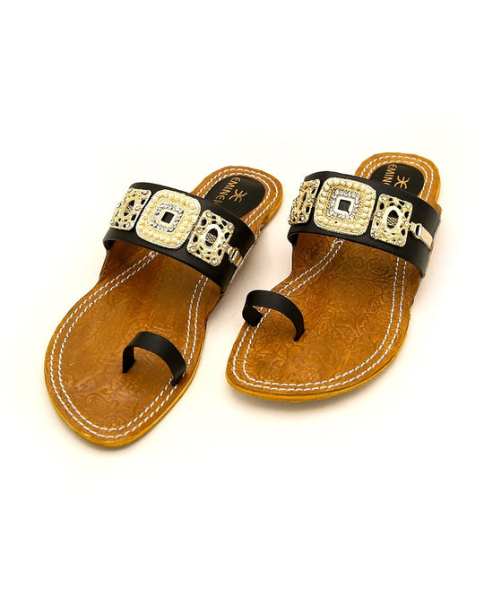 Eminent Women's Leather Kolhapuri  - Black, Women Slippers, Eminent, Chase Value