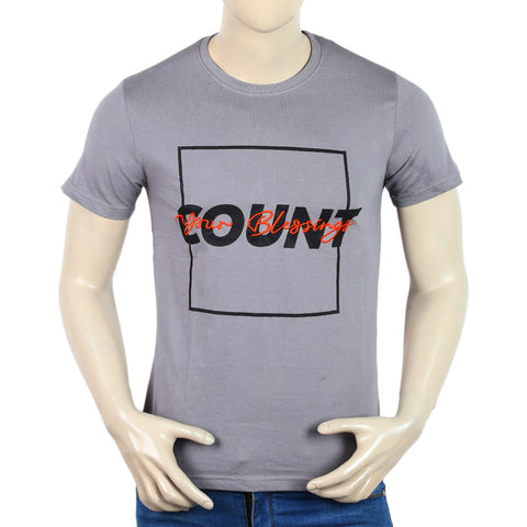 Eminent Men's Round Neck Half Sleeves Printed T-Shirt - Frost Grey