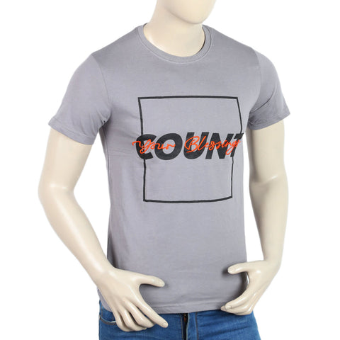 Eminent Men's Round Neck Half Sleeves Printed T-Shirt - Frost Grey