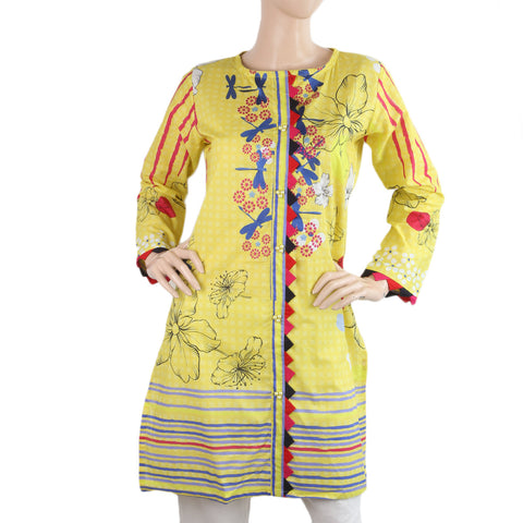 Womens Digital Printed Embroidered  Kurti 5057-E - Yellow, Women, Ready Kurtis, Eminent, Chase Value