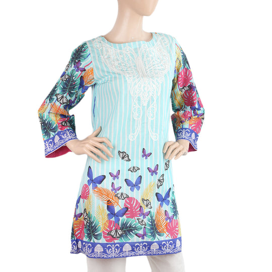 Womens Digital Printed Embroidered  Kurti 5057-D - Cyan, Women, Ready Kurtis, Eminent, Chase Value