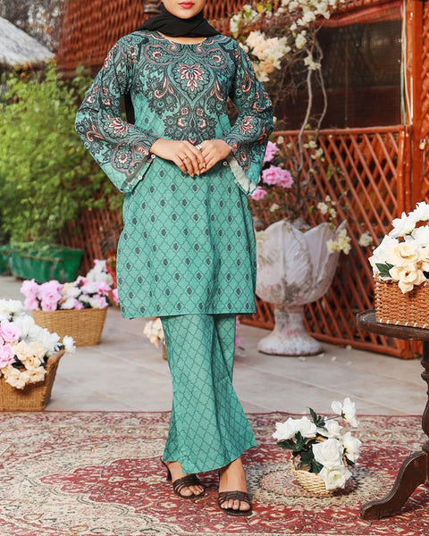 Women's Printed 2Pcs Suit - Sea Green