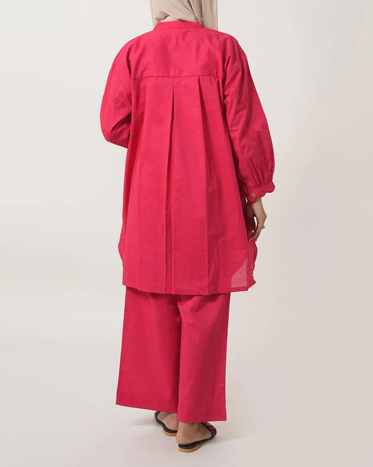 Women’s Stitched 2-Piece Cotton Co-Ord Set – Pink