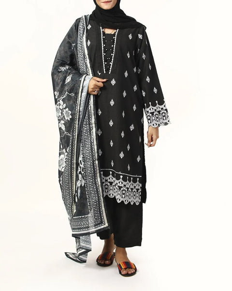 Women's Dyed Slub 3Pcs Suit - Black