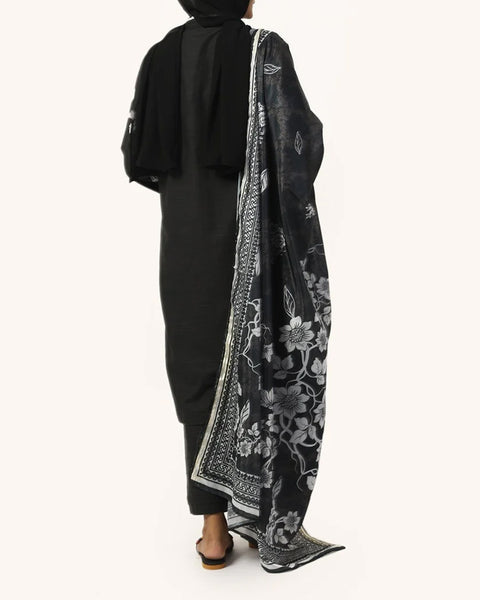 Women's Dyed Slub 3Pcs Suit - Black